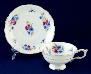 Paragon Fine China Cup & Saucer Roses & Blue Flowers 3047