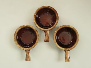 Hull Pottery Usa Brown Drip Set Of 3 Vintage 5 - 1/4 " Handled Soup Bowls