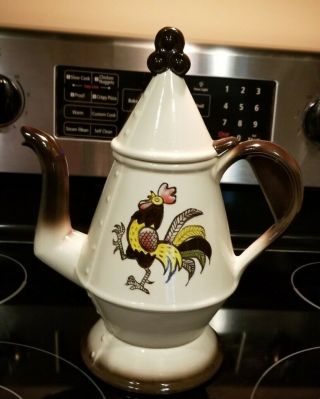 Poppytrail By Metlox Coffee Pot Provincial Rooster Pattern Made In California