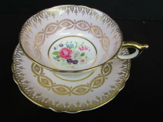 Paragon H.  M The Queen Mary Fine Bone China England Pink W Gold Rose Cup & Saucer