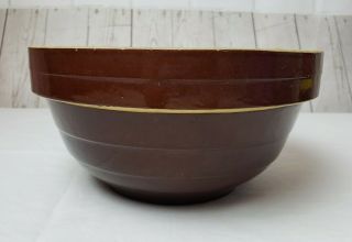 Vintage Ribbed Beehive Brown Crock Glazed Stoneware Mixing Bowl 9 " Usa