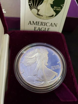 1986 American Eagle Inaugural Year Proof Coin 1oz.  Silver W/,  Case,  Box