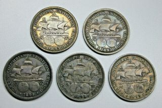 1892 And 1893 Columbian Exposition Commemorative Half Dollars X5 171