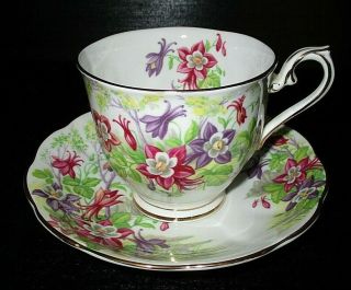 Vintage Royal Albert Porcelain Tea Cup & Saucer,  England,  Columbine