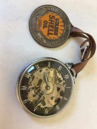 1930s Vintage Girard Perregaux Special Pocket Watch For Shell Oil Co.  W/ Fob