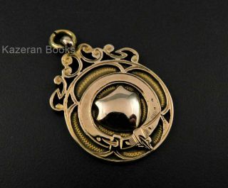 Vintage Solid 9ct Gold Pocket Watch Chain Fob Medal St Annes Bm Imperial Af 1928
