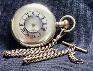 Waltham Solid Silver Half Hunter Pocket Watch & Chain Birmingham 1911