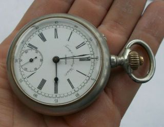 Vintage 2 " Wind Up Pocket Watch Timing & Repeating Watch Co.  Geneva Swiss Timer