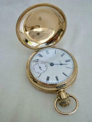 Large Waltham William Ellery Gold Plated Full Hunter Pocket Watch.