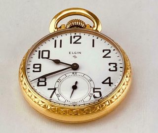1942 Elgin 19 Jewels Gr 572 Pocket Watch 10k Gold Filled Case 16s Runs
