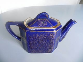 Small Cobalt Blue With Gold Design HALL ' S CHINA TEAPOT And 2