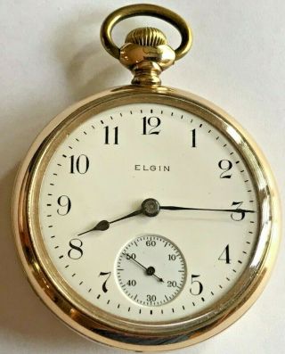 1910 Elgin Railroad Grade 349 Pocket Watch 21j Ruby,  18s Gold Filled Of