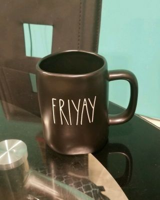 Rae Dunn By Magenta L/l " Friyay " Black Coffee Mug Rare Htf