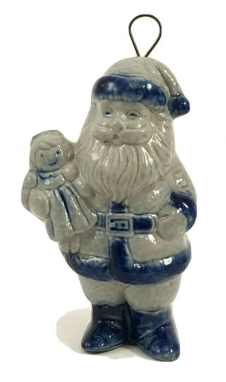 Vintage Salt Glaze Santa Claus Gray And Cobalt Blue 3.  25 " High