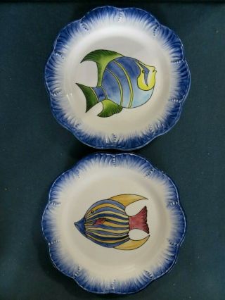 2 San Marco Ishi Nove Tropical Fish & Scalloped Edge Plates 8.  25 " Italy