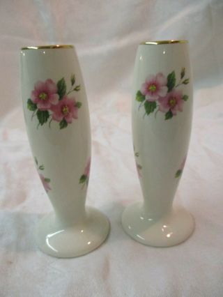 Vintage England Lord Nelson Pottery Pair Bud Vases Pink Flowers 3690