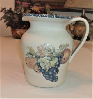 Fruit By Home & Garden Party 7.  5 " Pitcher Italian Fruit Design Stoneware