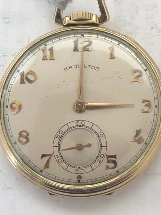 Hamilton 921 21 Jewel Pocket Watch 14k Yellow Gold Fill Case 1942