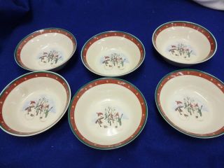 Set Of 6 Royal Seasons Stoneware Snowmen 6 3/4 " Coupe Soup / Cereal Bowls