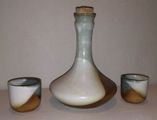 Vtg Robert Maxwell Decanter And Two Cups Pottery Craft 1970 