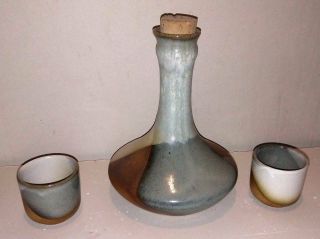 VTG Robert Maxwell Decanter And Two Cups Pottery Craft 1970 ' s 2