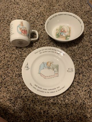Vtg Peter Rabbit Beatrix Potter Wedgwood Child Dish Set 3 Pc Plate Mug Bowl Nib