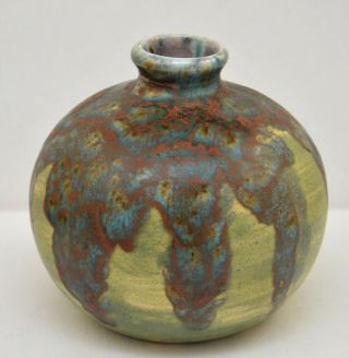 Vintage Art Pottery Ceramic Vase Drip Glaze Green Brown