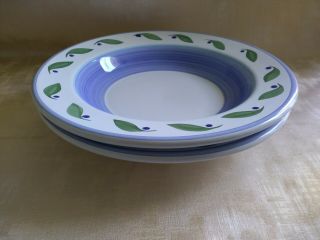2 Williams Sonoma Perisol Italy 9 1/2 " Soup Pasta Bowls White Blue Green Leaves