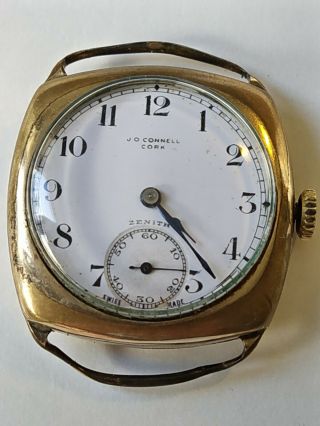 Rare Vintage Gents Zenith Gold Plated Trench Watch 1929 Dennison Moon Case