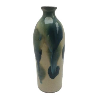 7 - 1/2” Studio Art Pottery Vase Stoneware Drip Glaze Vintage Blue Green Cream