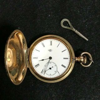 Lady Elgin Gold Filled Key Wind Full Hunter Pocket Watch Size 10 With Key