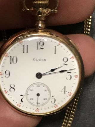 Antique Elgin Pocket Watch 16s 15j G.  F.  Hunter Keystone Case W/ 12kt Gf Chain