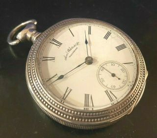 Waltham Open Face Key Wind Pocket Watch 18 Size Sterling Silver Case