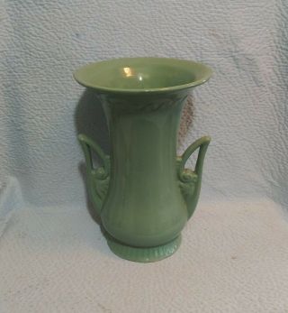 Vintage Abingdon Double Handled Green Jade Vase Art Deco 9 1/2 " Tall X6 " Across