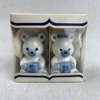 Nos Vintage Dutch Delft Blue - Teddy Bear Salt And Pepper Shakers