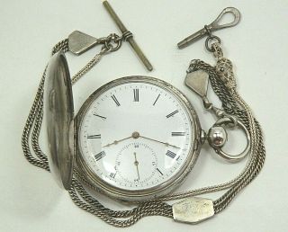 5 Troy Oz.  20 Size C1850s Cooper Kwks Key Wind Coin Silver Pocket Watch W/ Chain