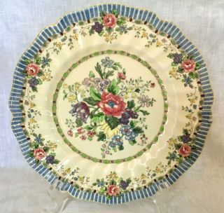 Vintage Royal Doulton The Vernon Dinner Plate Floral Blue Border D5124 10.  5 "