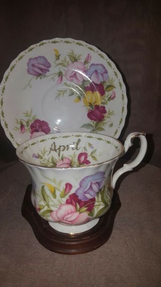 Vintage 1970 Royal Albert April Sweet Pea Tea Cup And Saucer Floral Design