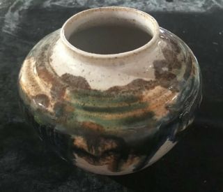 Studio Art Pottery Stoneware Vase Signed Blue Green Drip Glaze Hand Made 2