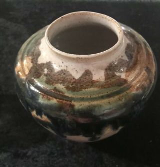 Studio Art Pottery Stoneware Vase Signed Blue Green Drip Glaze Hand Made 3