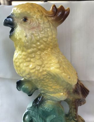 Vintage Yellow Cockatoo Bird Maddux California Ceramic Pottery Figurine Green