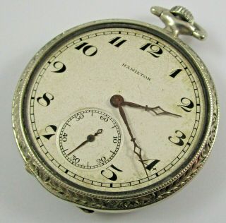 Hamilton 920 Pocket Watch 12s 23j White Gold Filled Case 1910458 Runs