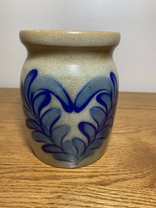Vintage Beaumont Brothers Pottery (bbp) Salt Glazed Cobalt Blue " Heart " Crock