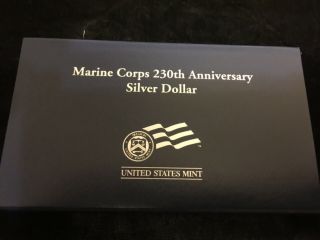 2005 Marine Corps 230th Anniversary Silver Proof Dollar W/ Box & & Cover