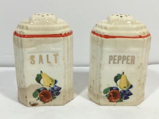 Harker Pottery Bakerite Red Apple & Pear Salt And Pepper Shakers Set Art Deco