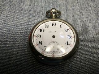 1908 Hamilton 18s 21 Jewel Lever Set Railroad Grade Pocket Watch Runs