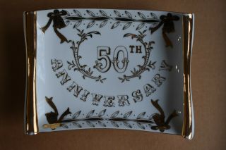 Lefton China Hand Painted 50th Anniversary Scroll Wall Plaque Dish 1639