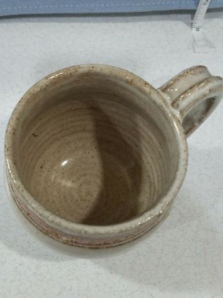 Hand Made Redware Pottery Coffee Cup Mug White Glaze Leaf Design Signed 3