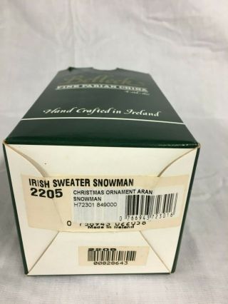 1999 BELLEEK IRISH SWEATER SNOWMAN FINE PARIAN CHINA CHRISTMAS ORNAMENT 2205 3