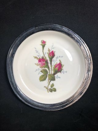 Rosenthal Pompadaur Moss Rose Sterling Silver Rim 5 3/4” Porcelain Plate Dish10s